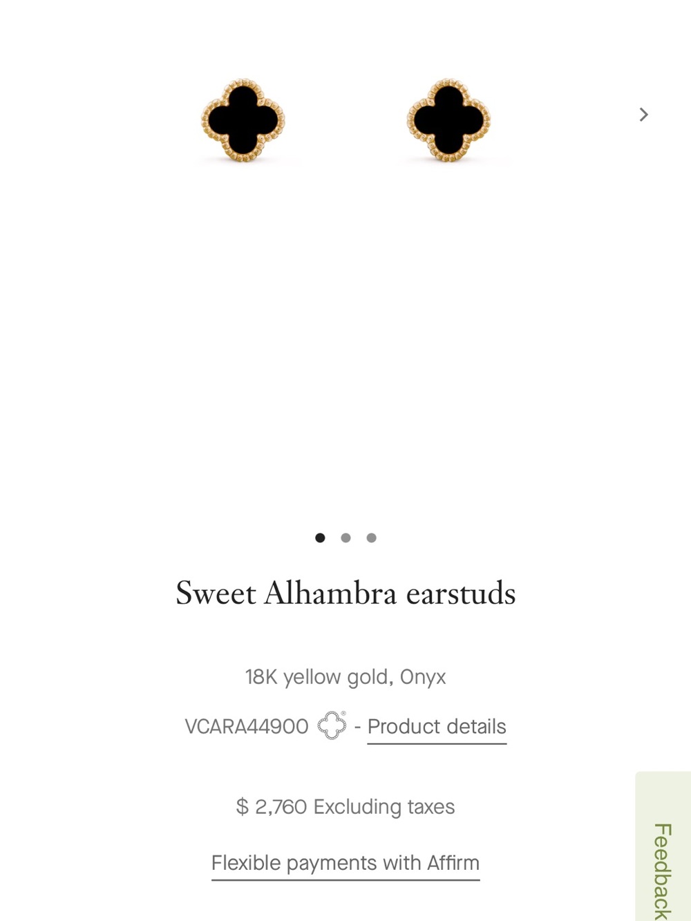 Van Cleef & Arpels Yellow Gold and Black Sweet Alhambra Stud Earrings